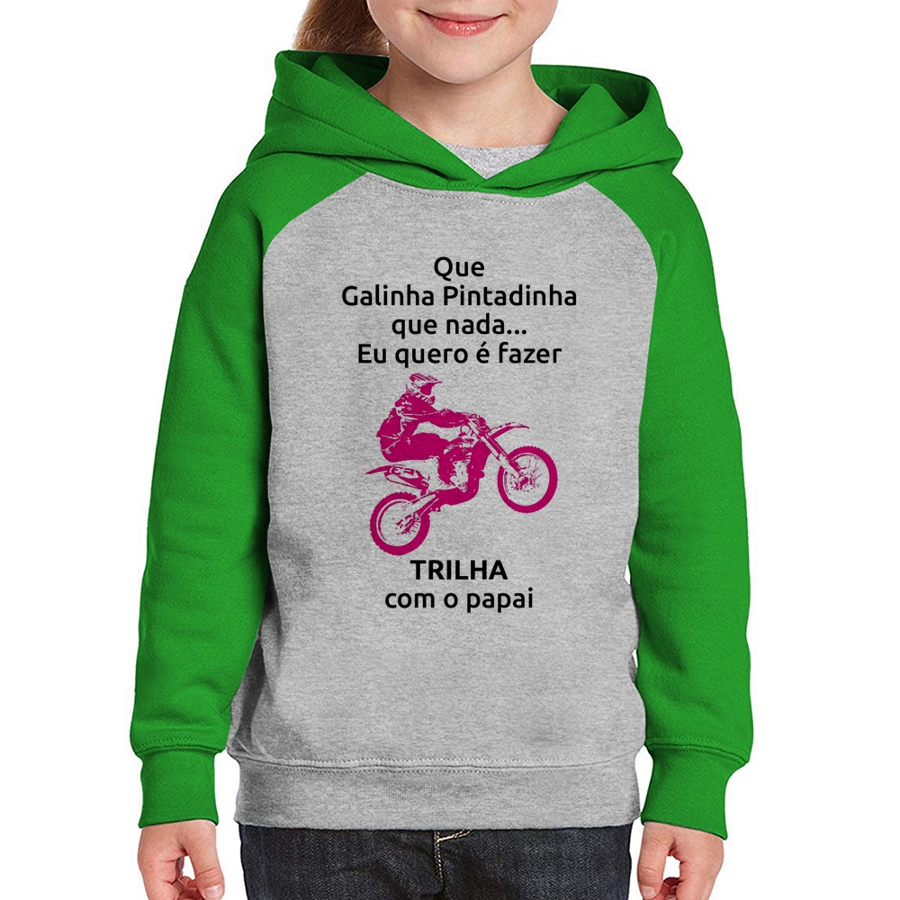 Camiseta Raglan Infantil Trilha com o papai (moto rosa)