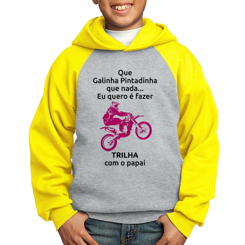 Camiseta Raglan Infantil Trilha com o papai (moto rosa)